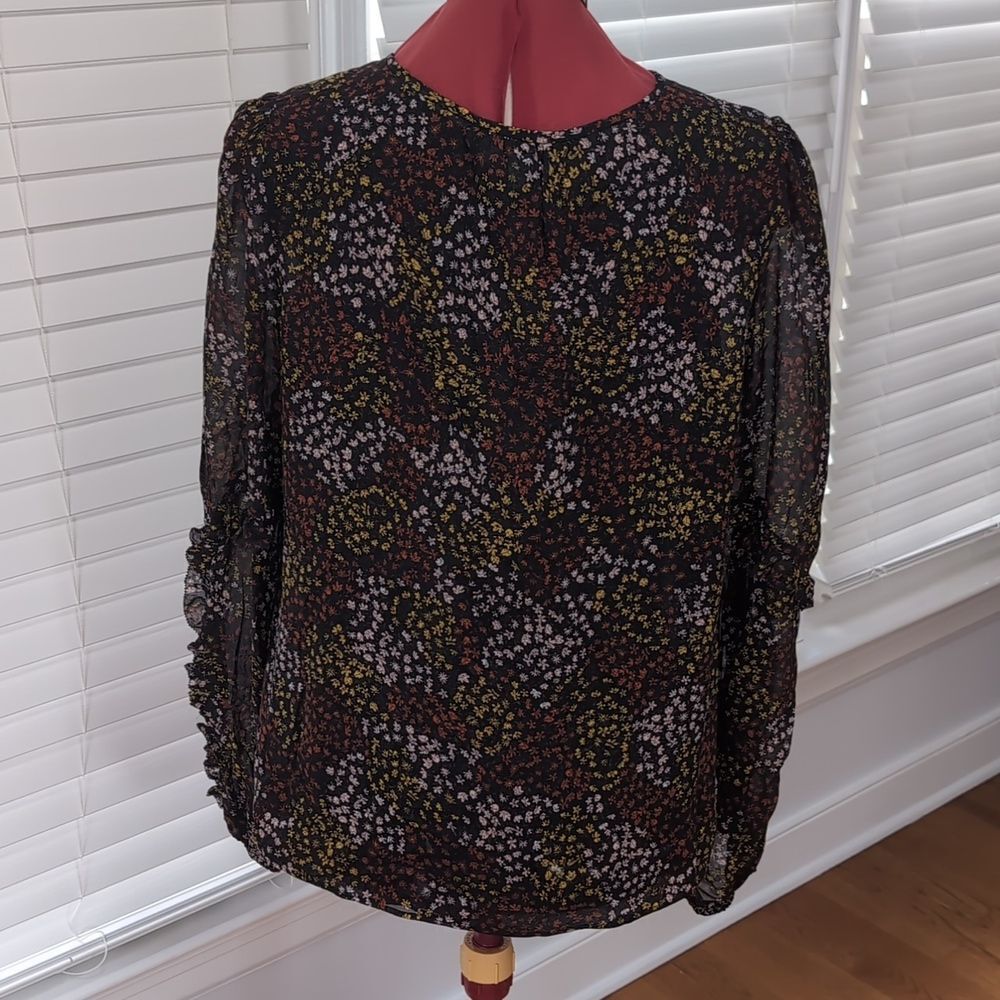 Joie Silk Whimsy Goth Flowy Floral Print Top with Ruffle Detail on Sleeves Boho - Picture 6 of 8